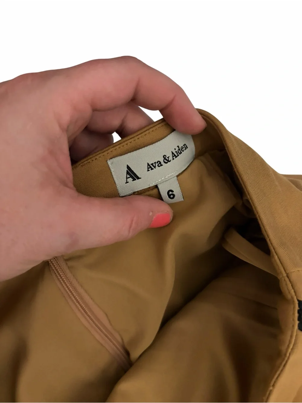 Ava & Aiden Tan Asymmetrical Zipper Mini Skirt 0
